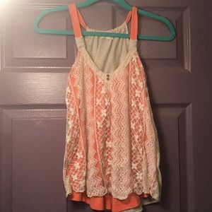 Coral and lace tank